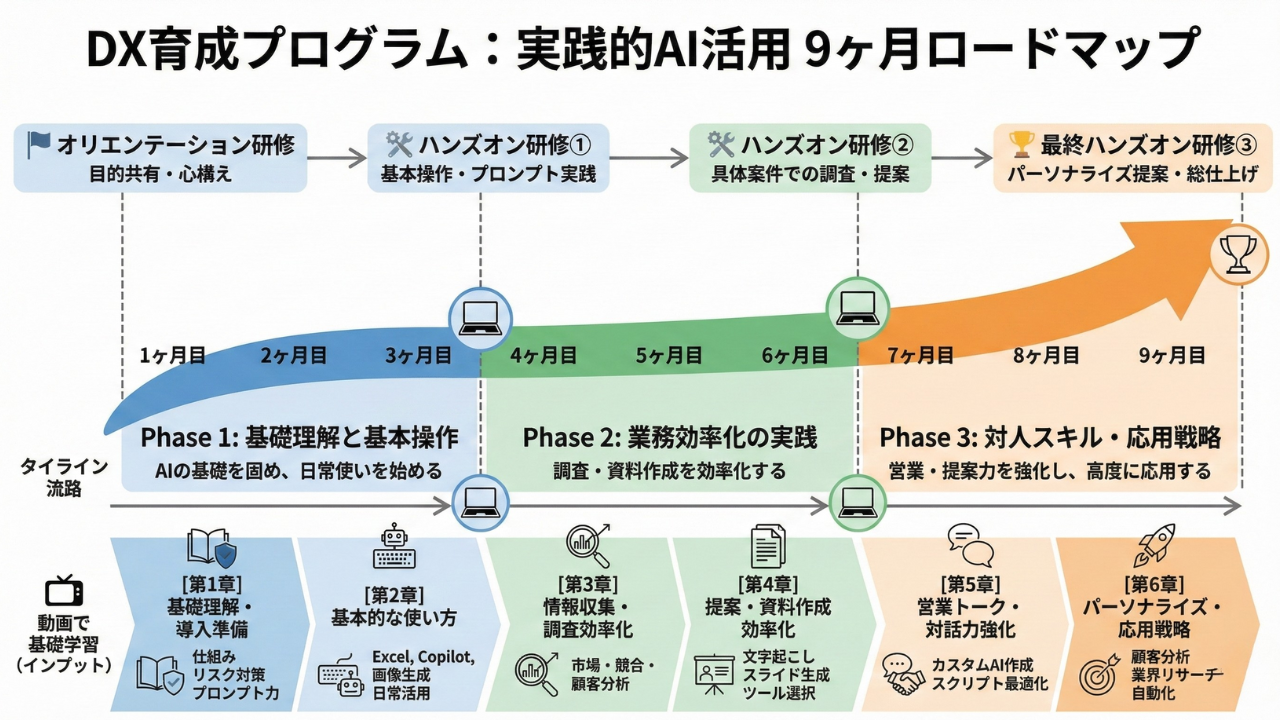 DX育成プログラム:実践的AI活用 9ヶ月ロードマップ